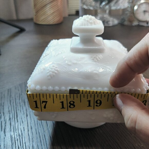 Westmorland milk glass candy dish with lid. Highly decorated & embossed. 2 avail - Picture 8 of 9